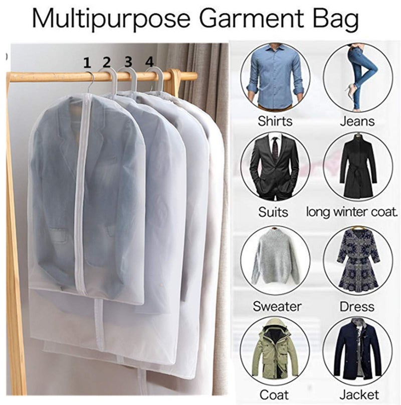 DurReus Clear Hanging Garment Bag With Study Zipper Plastic Clothing Dust Cover Closet Suit Protector Storage Bags White 4pcs - Image 3